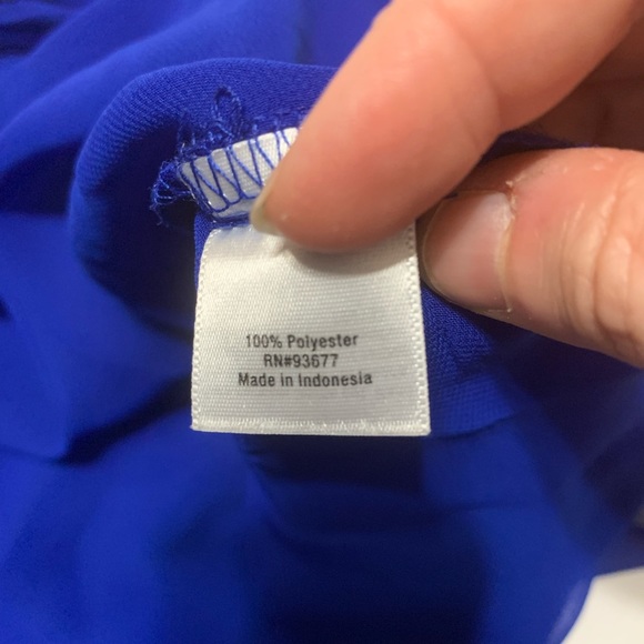 A.N.A cobalt blue semi sheer blouse black striped sequin front - Picture 6 of 7